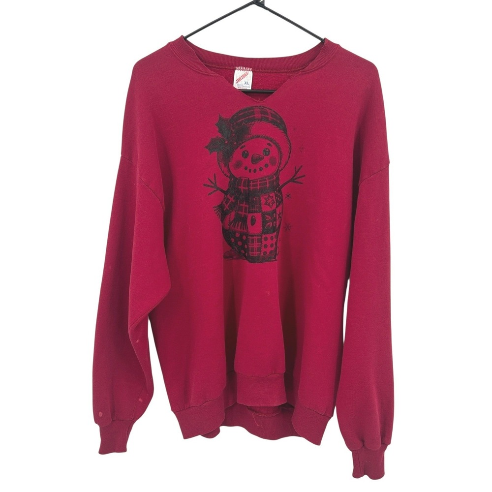 Vintage Snowman Graphic Crewneck Sweatshirt Mens XL Red Holiday Cozy‎